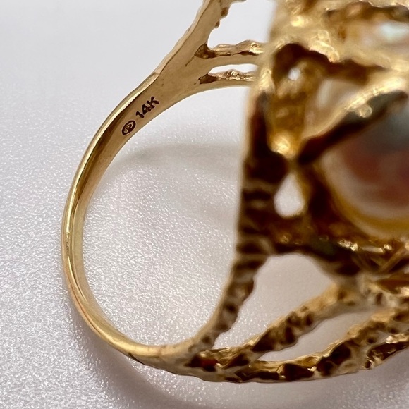 Vintage 14K Gold Baroque Pearl & Diamond Coral Style Ring – Size 4.75 - Picture 9 of 9
